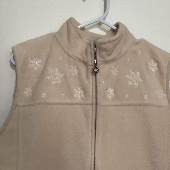 Y2K Northern Reflections Snowflake Embroidered Fleece Vest Cream Size L - Picture 2 of 7